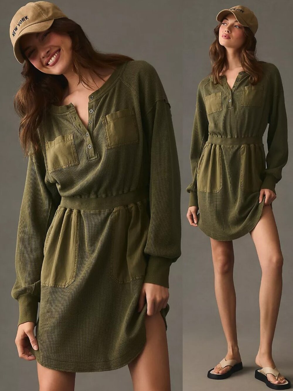 Daily Practice by Anthropologie Everywhere Long Sleeve Dress Soft Olive XS $98